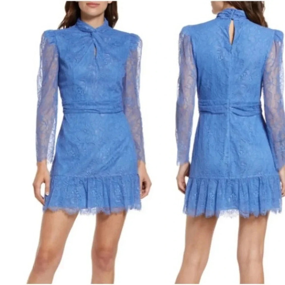 Saylor Jayme Lace Long Sleeve Mini Dress Size Small Cornflower Blue - Picture 1 of 13
